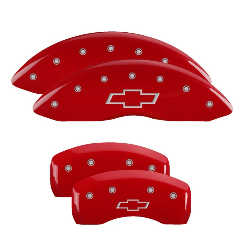 MGP 21-22 Chevrolet Colorado Caliper Cover Engraved F&R Bowtie Red Finish Silver Character -Set of 4