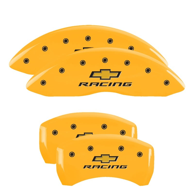 MGP 4 Caliper Covers Engraved Front & Rear Chevy racing Yellow finish black ch